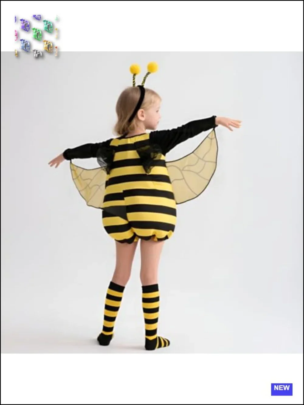Kids Halloween Bumble Bee Costume with Wings and Headband, Zipper Closure
